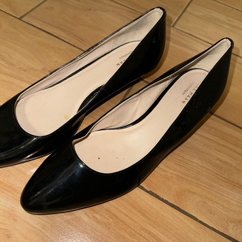 Cole Haan Black Flats Sleek Patent Leather Loafers